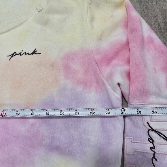 Victorias Secret PINK Sweatshirt XL Off Shoulder Tie Dye Pastel Rainbow Pullover - Picture 7 of 11